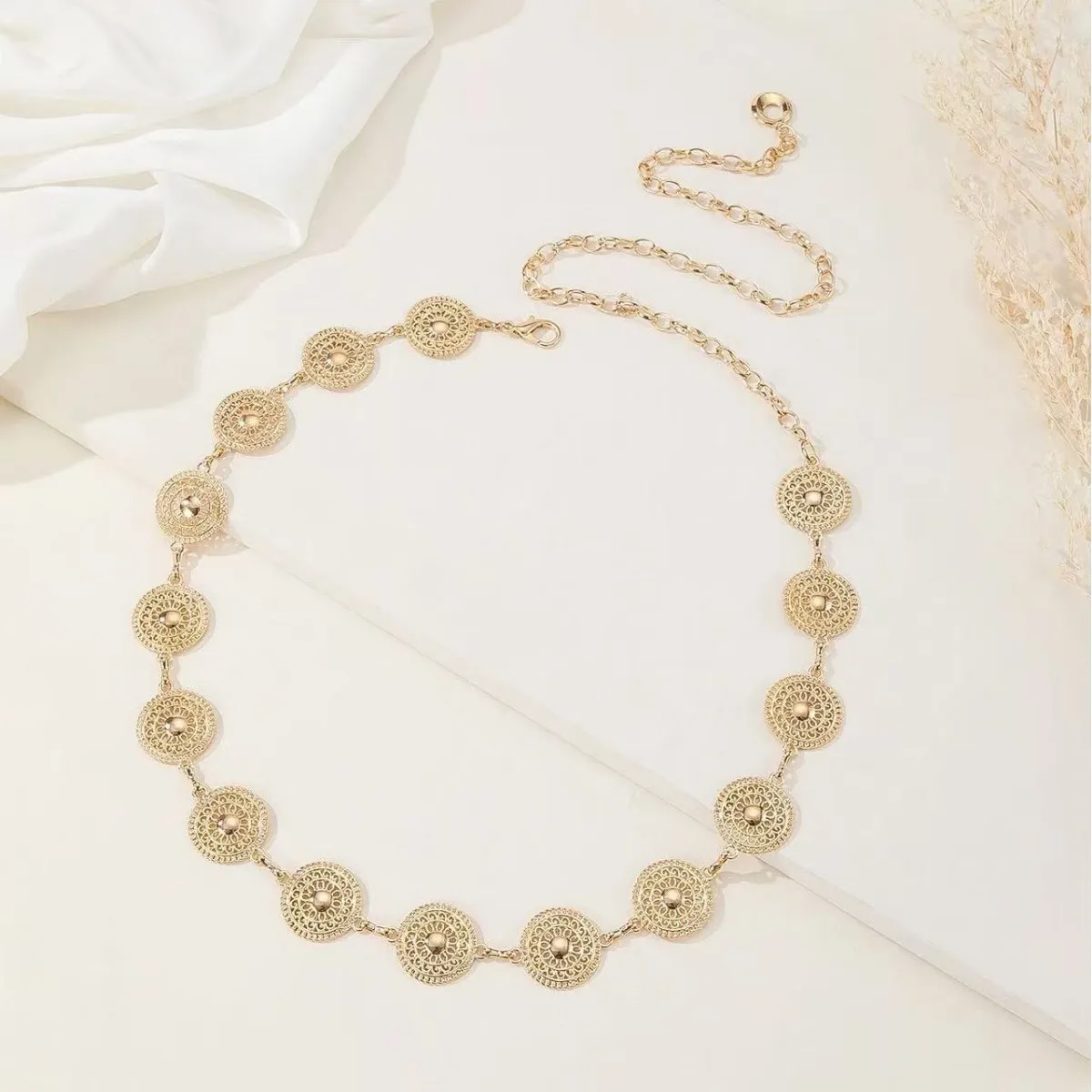 Vintage Metal Waist Chain, Women Fashion Accessory, Decorative Waist Belt for Dresses and Sweaters, Slimming Waist Chain