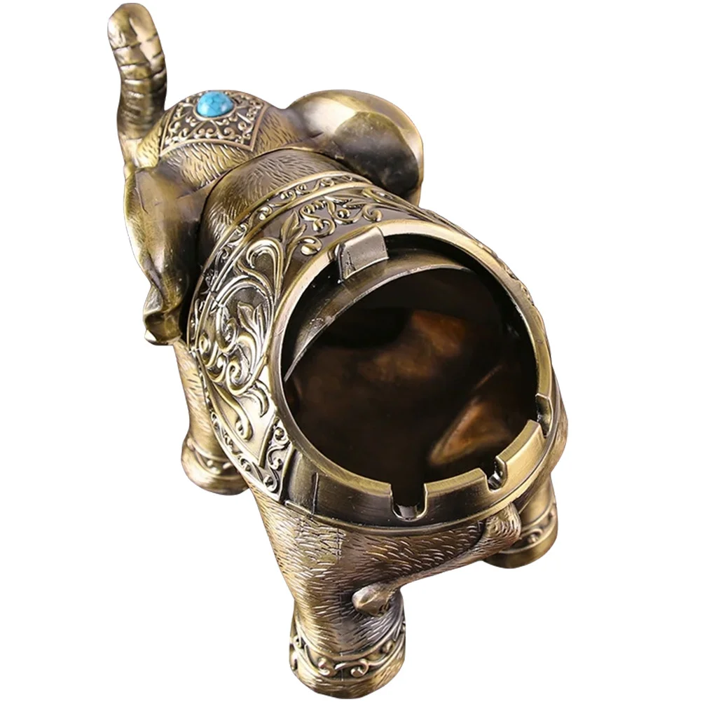 

Retro Elephant Ashtray Alloy Desktop Decorative Tray With Lid Soot Container Cigarette Holder For Home Office Car Decor