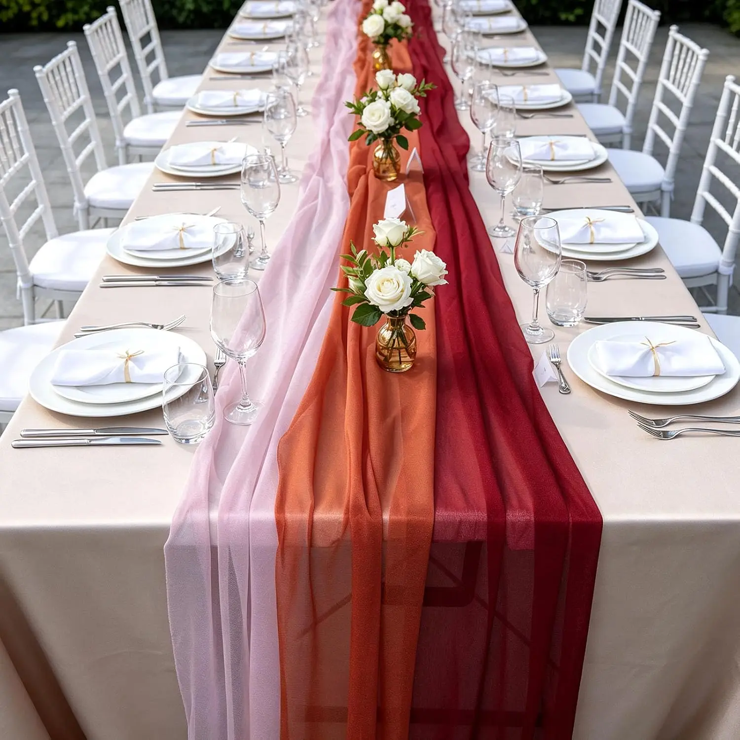 3pcs Chiffon Table Runner 30x300cm Tablecloth Gauze Striped Sunset Beach Multicolor for Wedding Party Christmas Home Decoration
