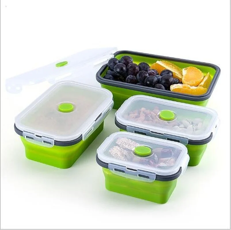 Multifunctional Bento Box Silicone Collapsible Lunch Box Food Storage Container   Microwavable Portable Picnic Camping Outdoor