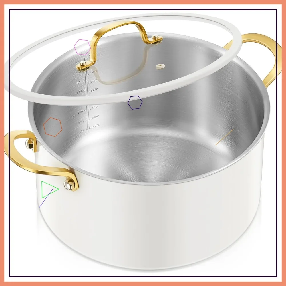 

6 QT Stainless Steel Stockpot with Lid, Even Heat Distribution, Induction Compatible for All Stoves, Ideal Soups & Stews