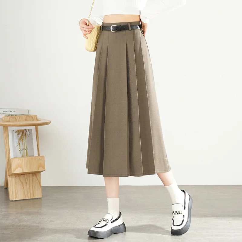 

Spring Autumn Zipper High Waist Casual Pleated A-line Skirt Women Elegant Chic Korean Style Casual Loose Long Skirts 4XL 8213