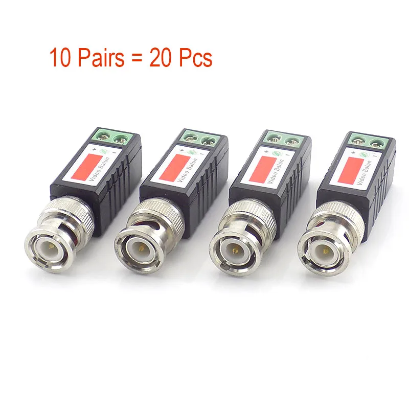 Gakaki 10 pares de vídeo cctv balun trançado transceptor passivo bnc cabo coaxial macho da câmera utp cat5 adaptador coaxial para a came analógica