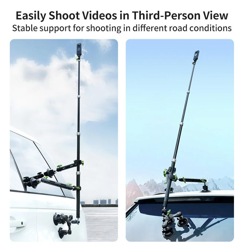 Professional 360 Rotating Triple Suction Cup Car Mount With Invisible Selfie Stick For Insta360 X4 X3 GoPro Hero 13 12 Vlogging