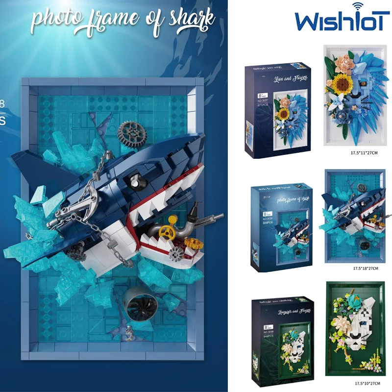 

Flower Lion/Snow Leopard Model Building Blocks 3D Shark Picture Frame Wall Hanging Decorative Assembled MOC Bricks Toys Gifts