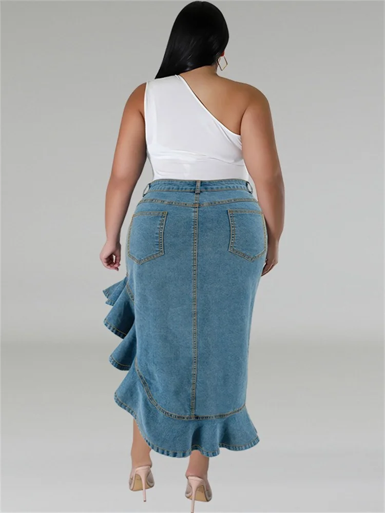 Wmstar Plus Size Only Denim Skirts Women\'s Clothing Maxi Sexy Medium Stretch Long Flounce Skirt Wholesale Dropshipping 2024