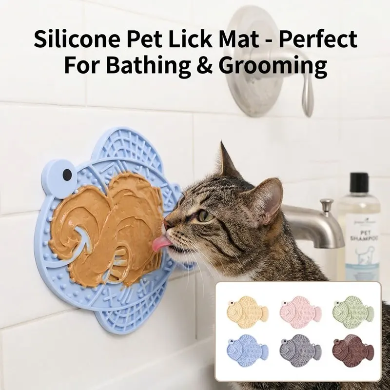 Silicone Pet Lick Pad with Suction Cups Fish Shape Dogs Cats Slow Feeder Mat Anti-Choking Improve Digestion Puppy Lick Bowl