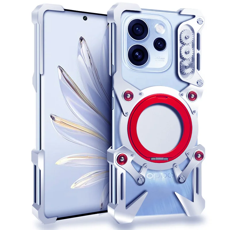 

Zimon Luxury Armor Metal Aluminum Phone Case For Oppo Reno 15C 14F 14 12 11 10 Pro Cover Mechanical Purely Handmade Skull Bumper