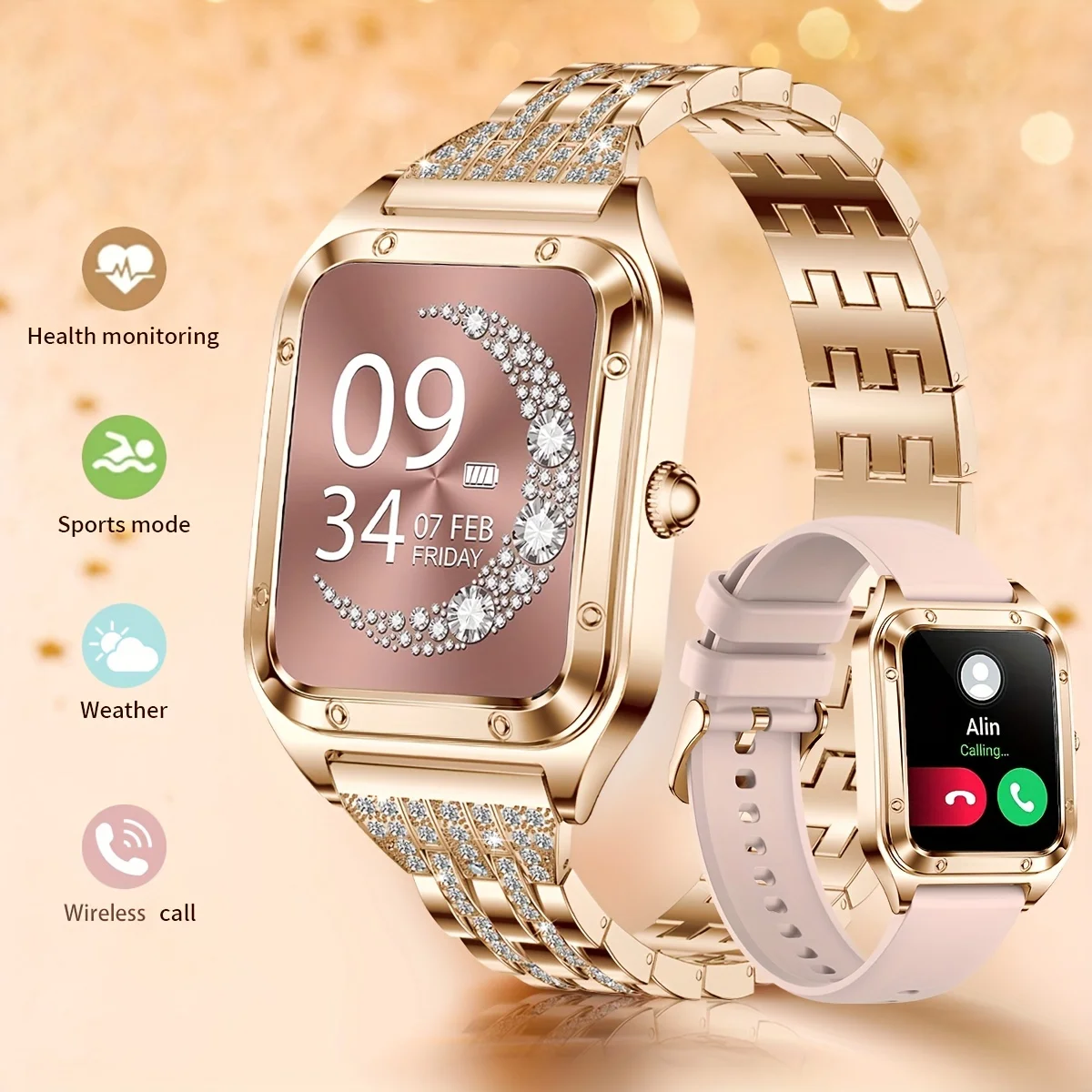 

Luxury Smart Watch with Diamonds for Women Bluetooth Call 24h Heart Rate Sleep Monitor Ladies Smartwatch for IOS Android Phone