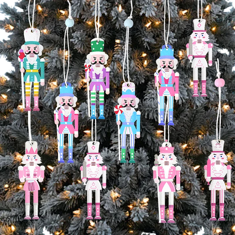 Cute Pink Nutcracker Soldiers Christmas Wooden Pendants Xmas Tree Hanging Ornaments Home Navidad Natal New Year Gifts Decoration