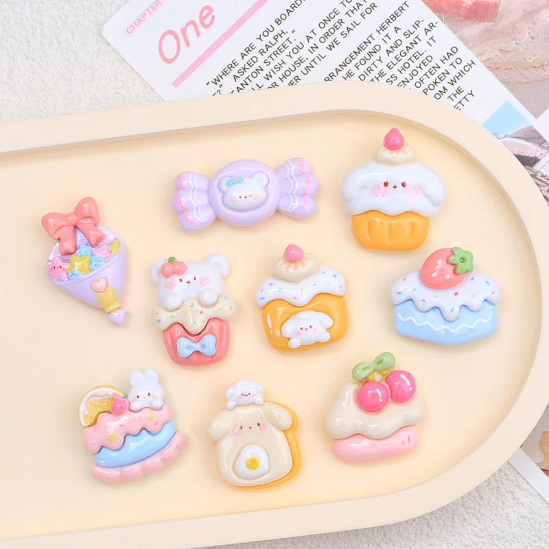 5pcs cute rabbit cake cartoon resin flatback diy kawaii resin accessories crafts materials scrapbooking embellishment