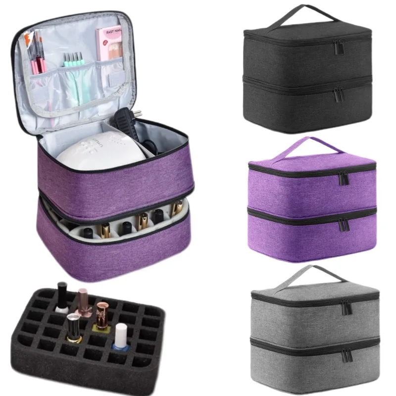 

Double-Layer Nail Polish Storage Bag Portable Carrying Case Nail Organizers 30 Compartment Manicure tools Accessories