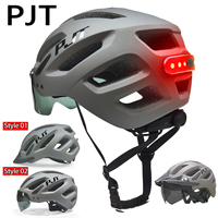 PJT Adult Bike Helmet With Rechargeable LED Rear Light Dual Mode Goggle Cycling Helmet MTB Lightweight Breathable Bicycle Helmet
