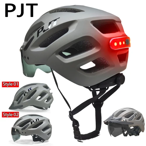 PJT-casco de bicicleta para adultos con luz trasera LED recargable, gafas de modo Dual, casco de ciclismo MTB, ligero y transpirable