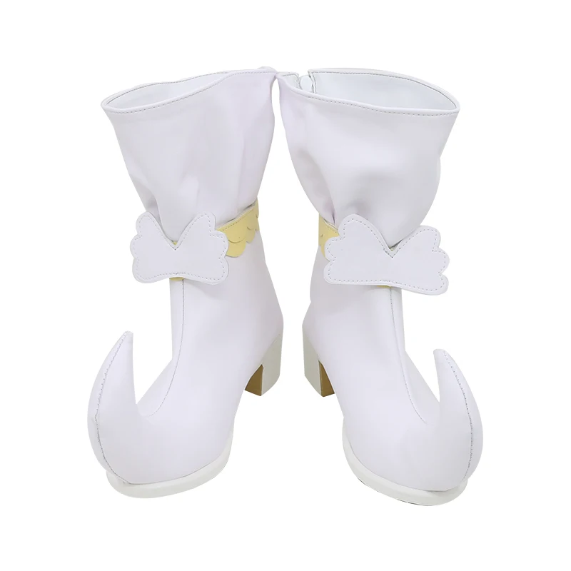 애니메이션 마법의 도레미 오자마조 도레미 코스프레 신발 부츠 소녀 여성 할로윈 크리스마스를위한 흰색 신발