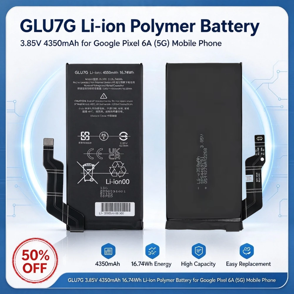 GLU7G 3.85V 4350mAh 16.74Wh High Capacity Rechargeable Li-ion Polymer Battery for Google Pixel 6A (5G) Mobile Phone Battery