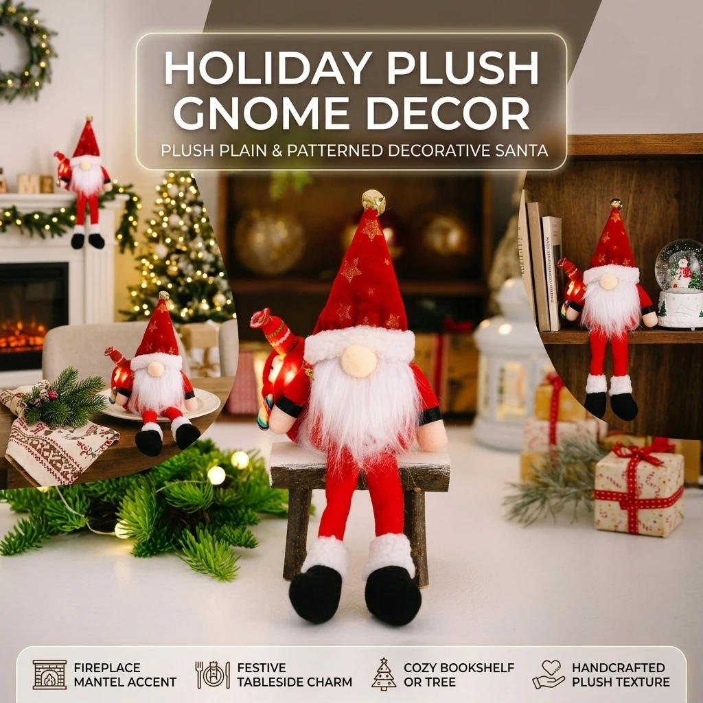Lighted Long Leg Christmas Gnome Doll with Warm LED Lights Faceless Tomte Plush Ornament for Living Room Party Decoration