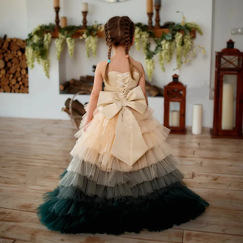 Off Shoulder Flower Girl Dress Appliques Tiered Tulle Birthday Party Gown Costumes First Communion Dress Prom Dress