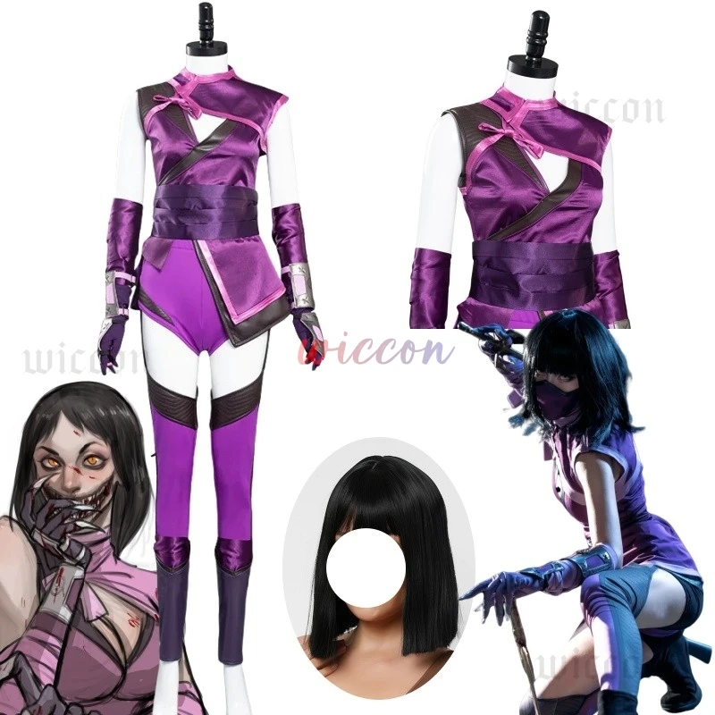 Gioco Mortal Mileena Cosplay Komba Costume Set completo Uniforme sexy di colore viola per le donne Abiti cosplay di Halloween Vestito di carnevale