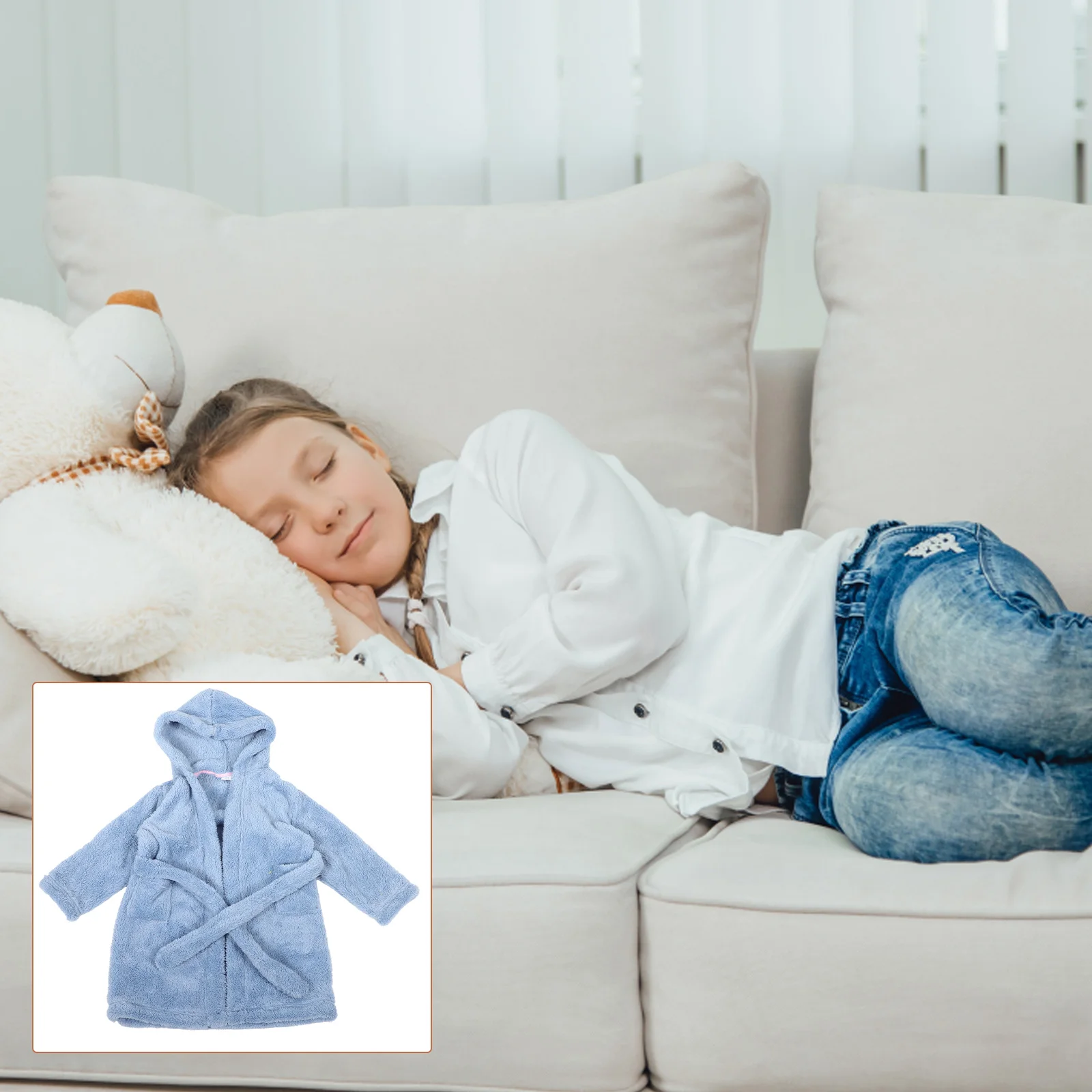 

Warm Hooded Bathrobe Kids Cozy Coral Fleece Robe Toddler Baby Beach Coverup Blanket Pajama 120Cm 130Cm Blue Pink