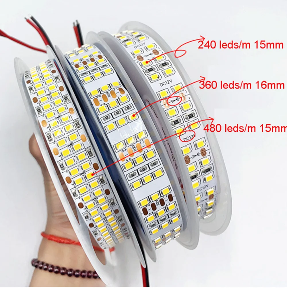 Double Row LED Strip SMD 2835 12V/24V Flexible Lamp Natural White 3000K/4000K/6000K 120LEDs/m 240LEDs/m 360LED/m 480LEDs/m 5M