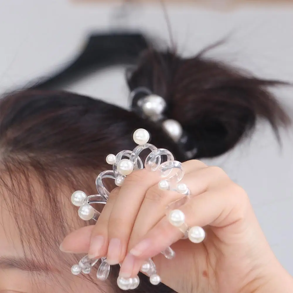 Elegant TPU Telephone Line Hair Rope Elastic Scrunchies Transparent Hair Ring Hair Ties Korean Style Pearl Ponytail Holder Party