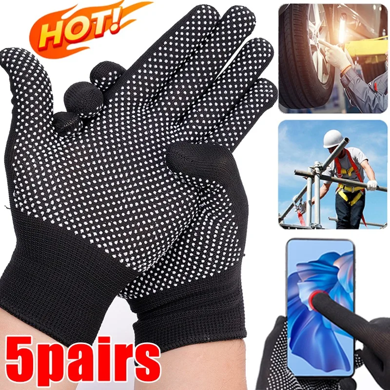 1/5Pairs Non-Slip Nylon Working Gloves Thin Wear-Resistant Site Anti-Fouling Hands Protective Glove Riding Touchscreen Mittens