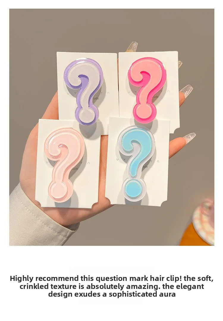 4 Stück niedliche Fragezeichen-Acryl-Haarspangen – bunte Haar-Accessoires für Frauen und Mädchen, tägliche/Party-Haarstyling-Dekor-Haarnadel – Detail 1