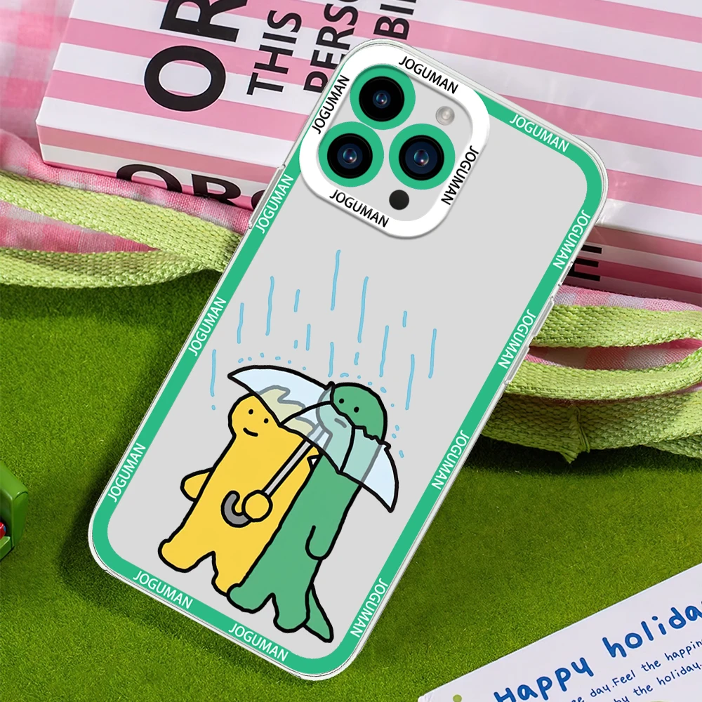 J-JOGUMAN Studio Dinosaur Cute Phone Case for iPhone 12 11 13 14 15 16 Max Pro Plus Transparent Bezel Cover