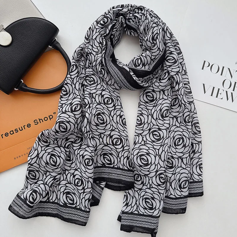 

FashionOLCommuting-style camellia scarf women, breathable, elegant, high-end shawl,-border bestseller, printed beach
