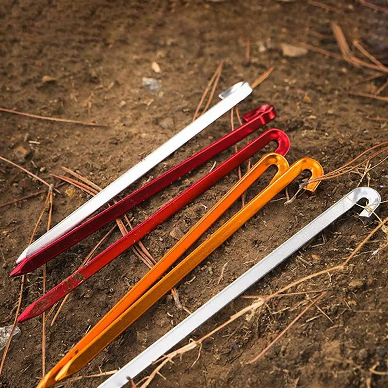 Tent Stakes Aluminium Tent Stakes Pegs 7 Inch Lightweight Garden Staples With Hook Windproof Rod Stakes Nail Spike For Pitching