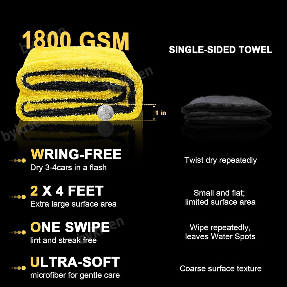 1800GSM Übergroßes Mikrofaser-Autowaschtuch, Superabsorbierend, Schnelltrocknend, Detailing-Lappen, Autowaschzubehör, Ölfleckenentfernung – Detail 7