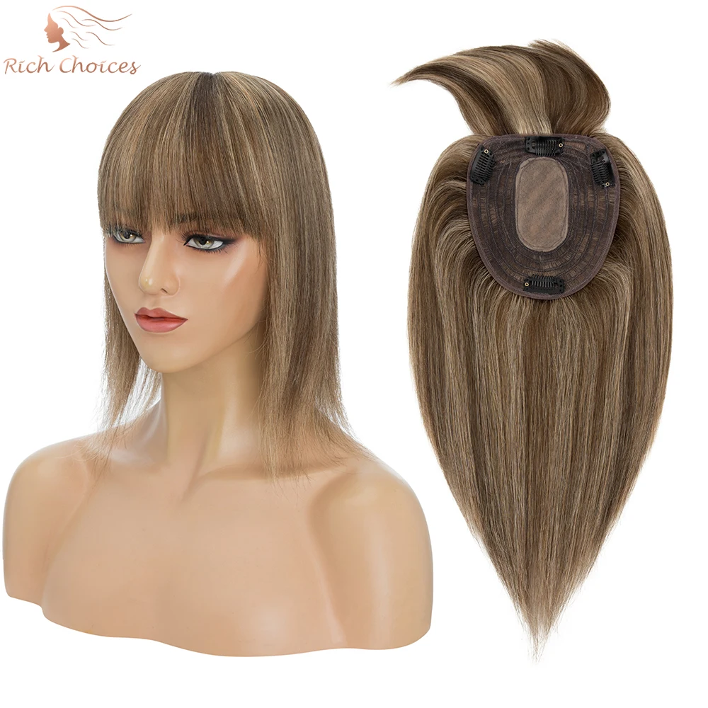 Rich Choices 13x15cm Human Hair Toppers With Bangs For Women Straight Hairpieces Wigs Clip In Hair Extensions Natural Hair Piece