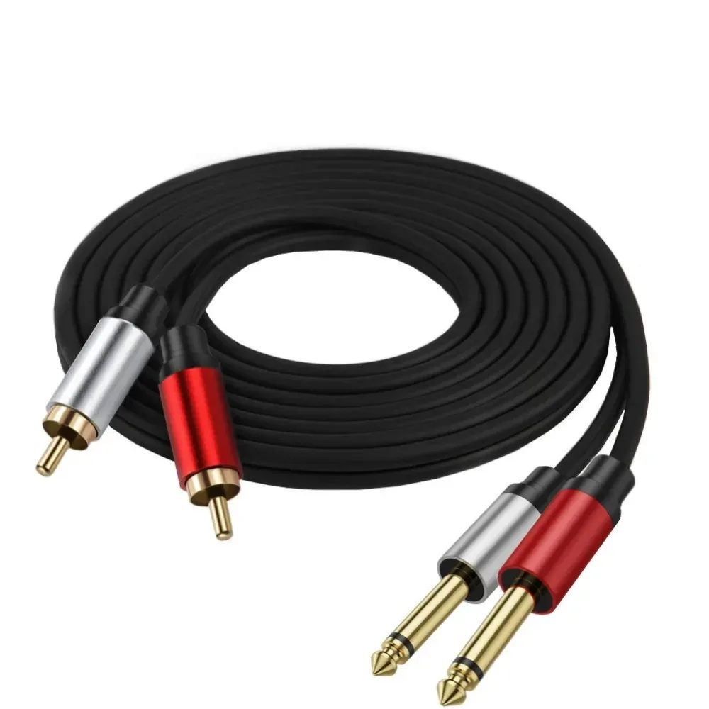 Dual 6,35mm 1/4 TS Stecker auf Dual RCA Stecker Stereo-Audiokabel Vergoldete Kupferhülle für Lautsprecher Verstärker Mischpult