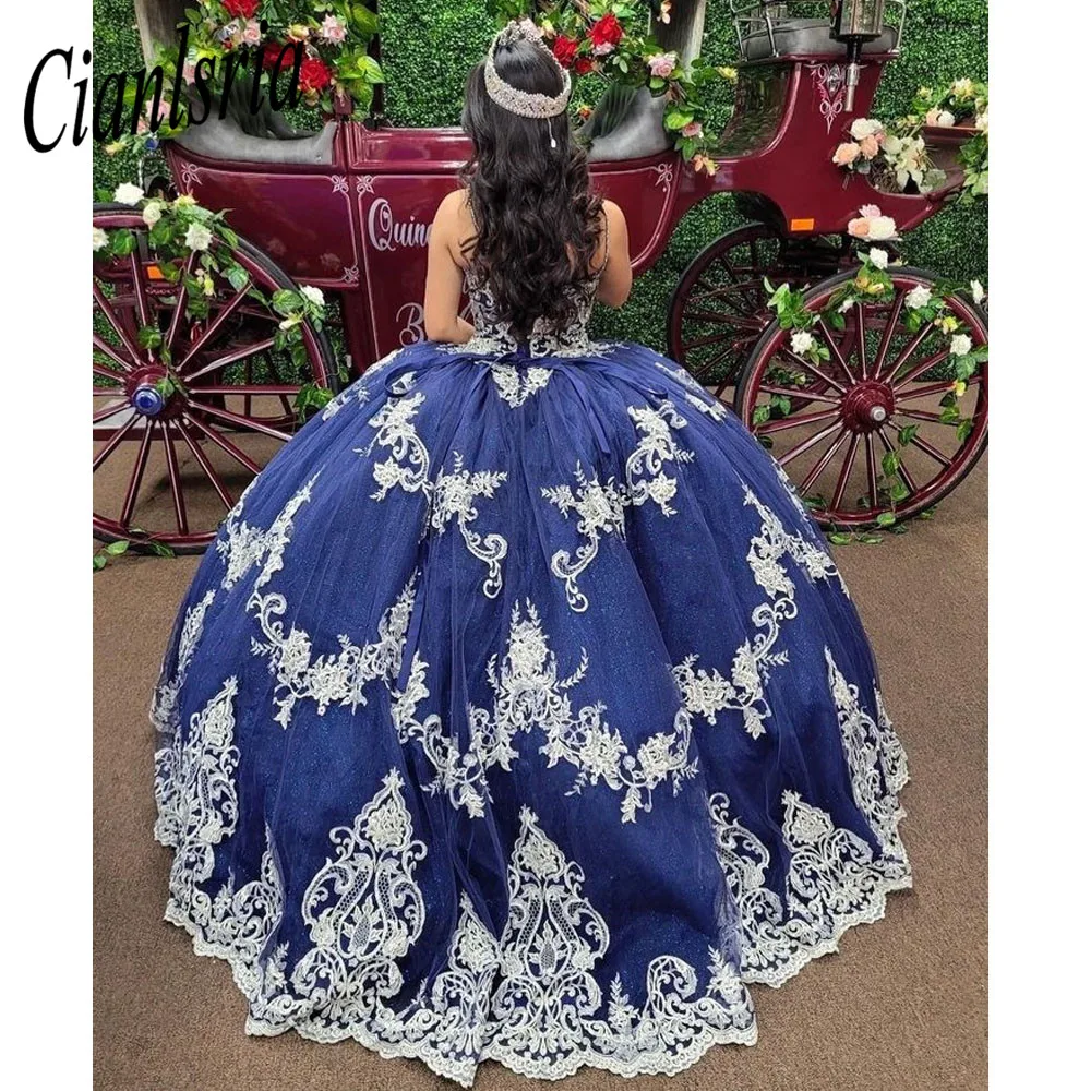 Royal Blue Princess Quinceanera Dress Spaghetti Straps  Lace Appliques  Ball Gown Masquerade 15 Party Gowns