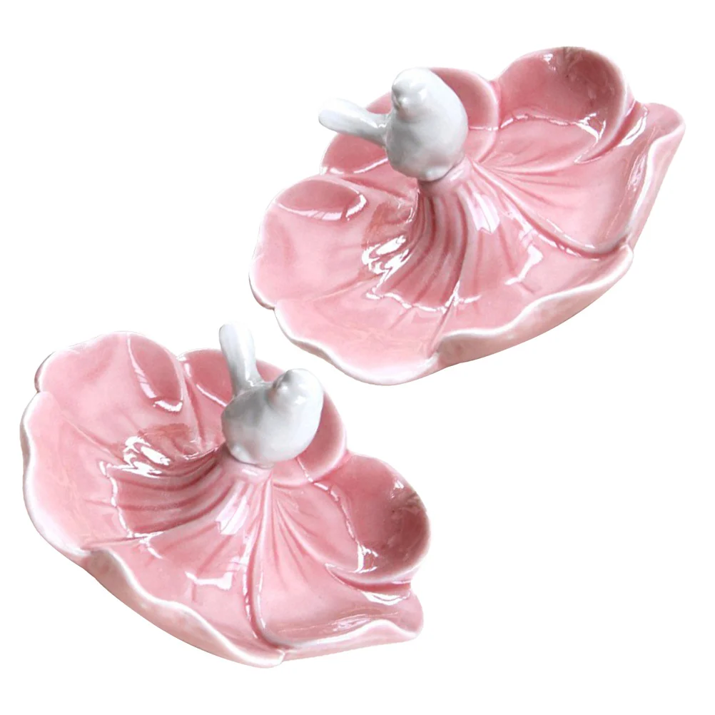 2Pcs Ceramic Jewelry Dish Elegant Bird Petal Shaped Trinket Storage Tray Jewelry Display Holder Decorative Organizer