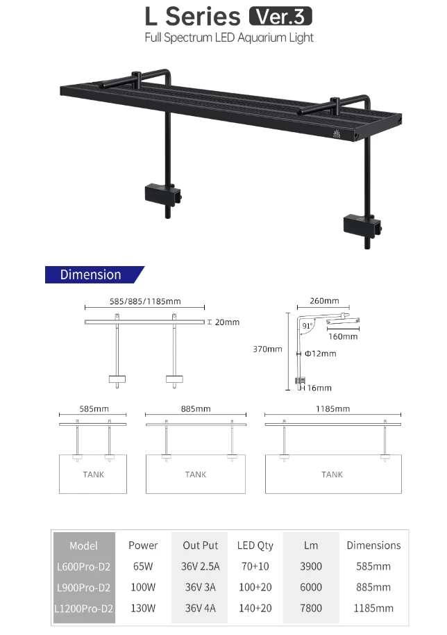 WEEK AQUA L Series APP التحكم باهتة ومؤقت RRB + UVA إضاءة حوض السمك مصباح ليد مزروع #6