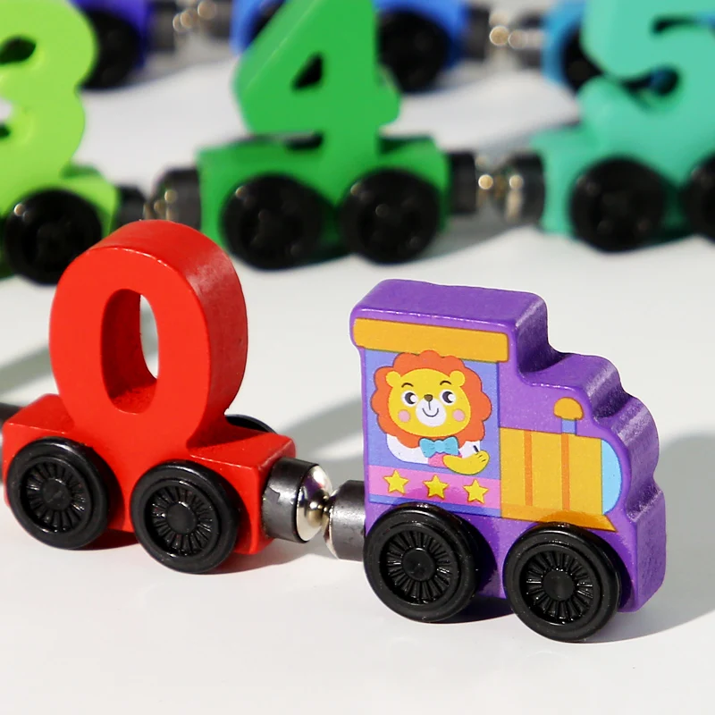 番号デジタル磁気木製電車のおもちゃカラフルなビルディングブロック教育手と目のコーディネーション磁気デジタル電車