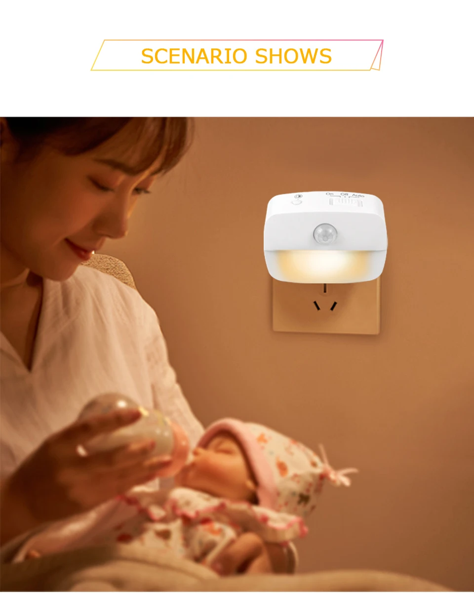 Motion Sensor LED Night Light Plug in Socket 3 Color Temperature Room Kitchen WC Hallway Human Infrared Induction Emergency Lamp