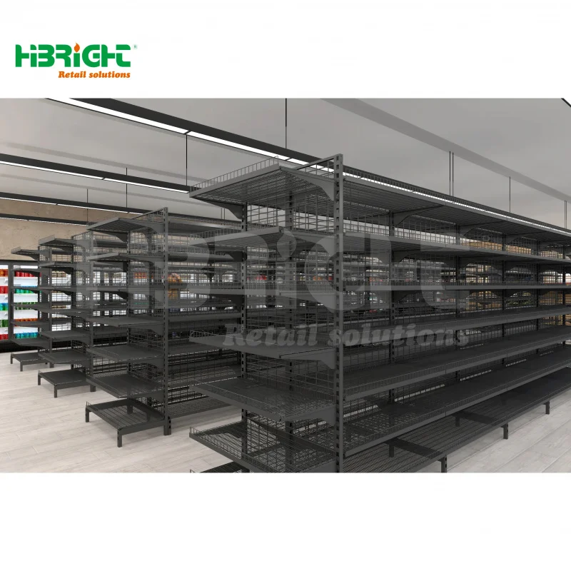 custom.Customized Heavy Duty Double Sided Fruit Vegetable Display Supermarket Rack Wood Metal Construction Grocery Shelves Quick