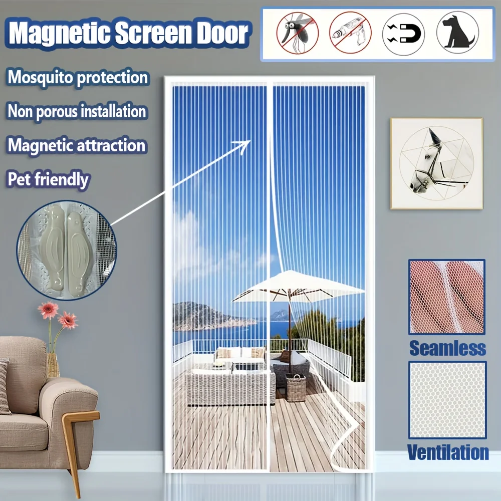 Magnetischer Fliegengitter – automatisch schließender Fliegengitter-Türvorhang ohne Bohren, Balkon-Sicherheitsnetz, schlankes Netz-Design