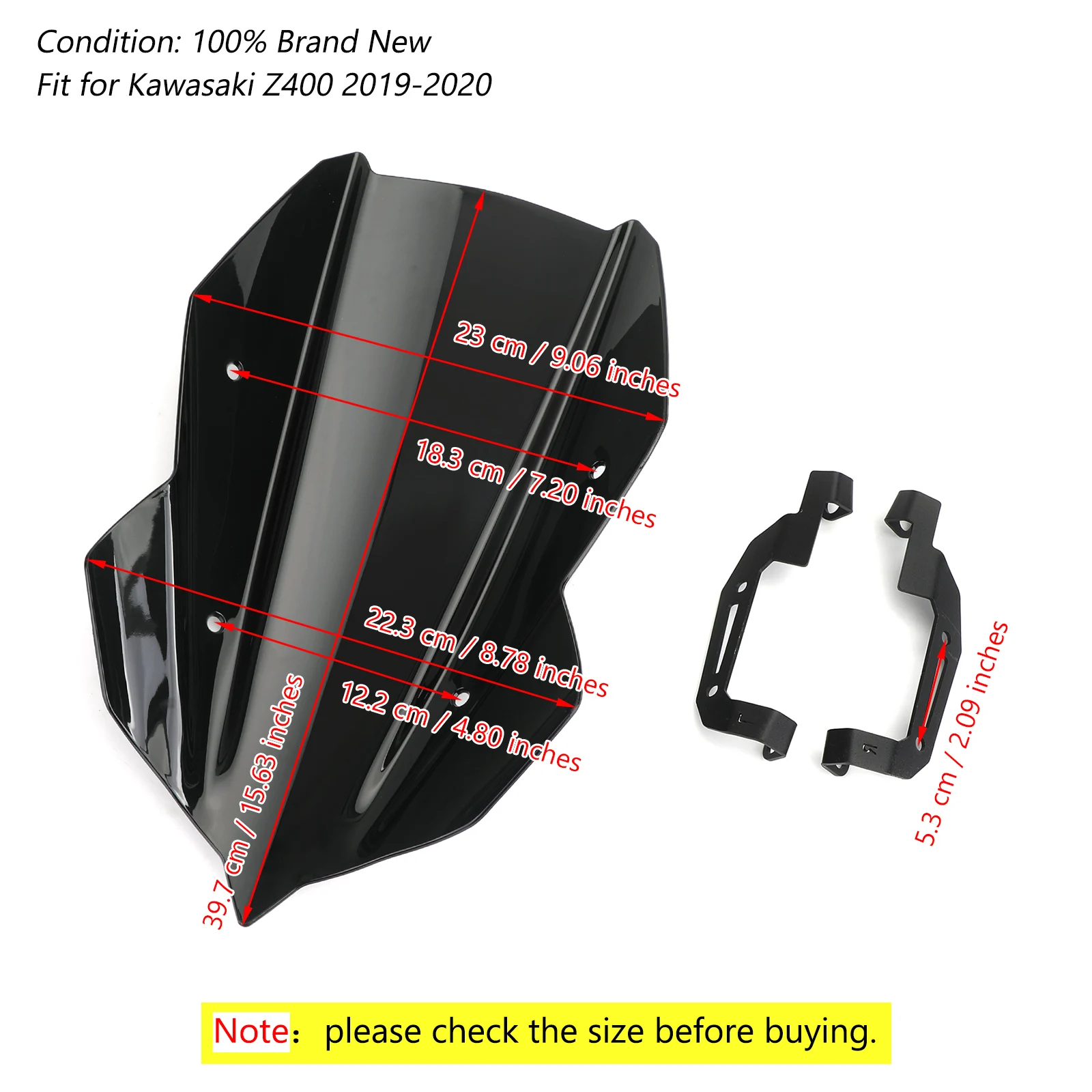 ABS 4mm Motorcycle Windscreen Screen Windshield For Kawasaki Z400 2019-2020