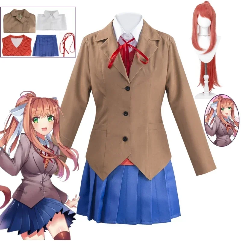 Anime Doki Doki Literature Club Monica Kostum Cosplay Girls' Uniform Dress School Uniform Student Set Halloween Party Costume