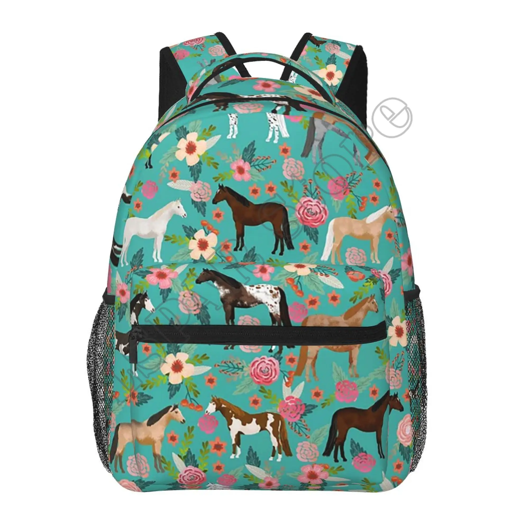 

Horses and Flowers Backpacks Student School Bag Shoulder Bag Laptop Rucksack Travel Rucksack