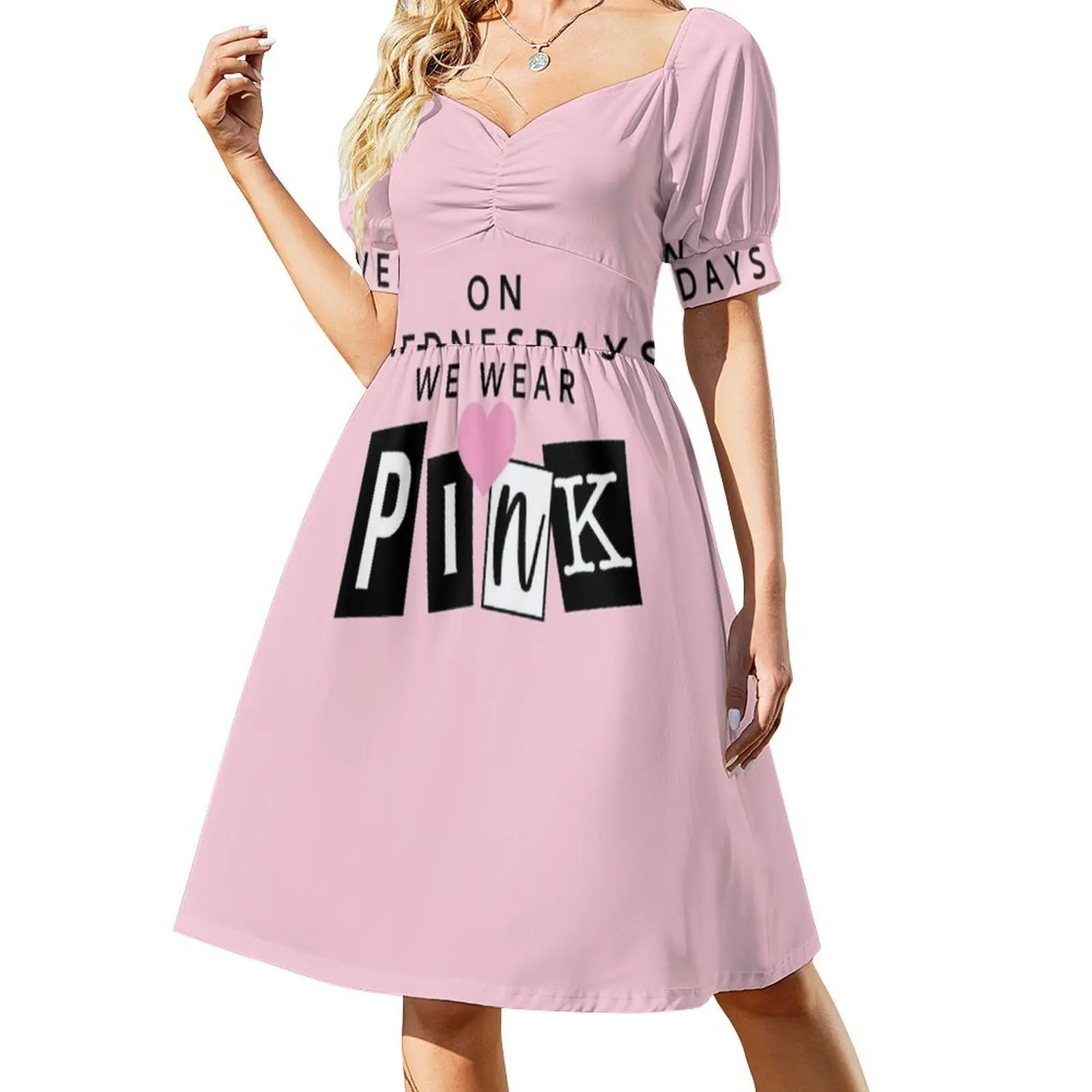 في الأربعاء نرتدي فستانًا بوهيمي وردي بدون أكمام متعدد الطباعات لحفلات عطلة الشاطئ فستان Meangirls يعني Preppy جميلًا #2