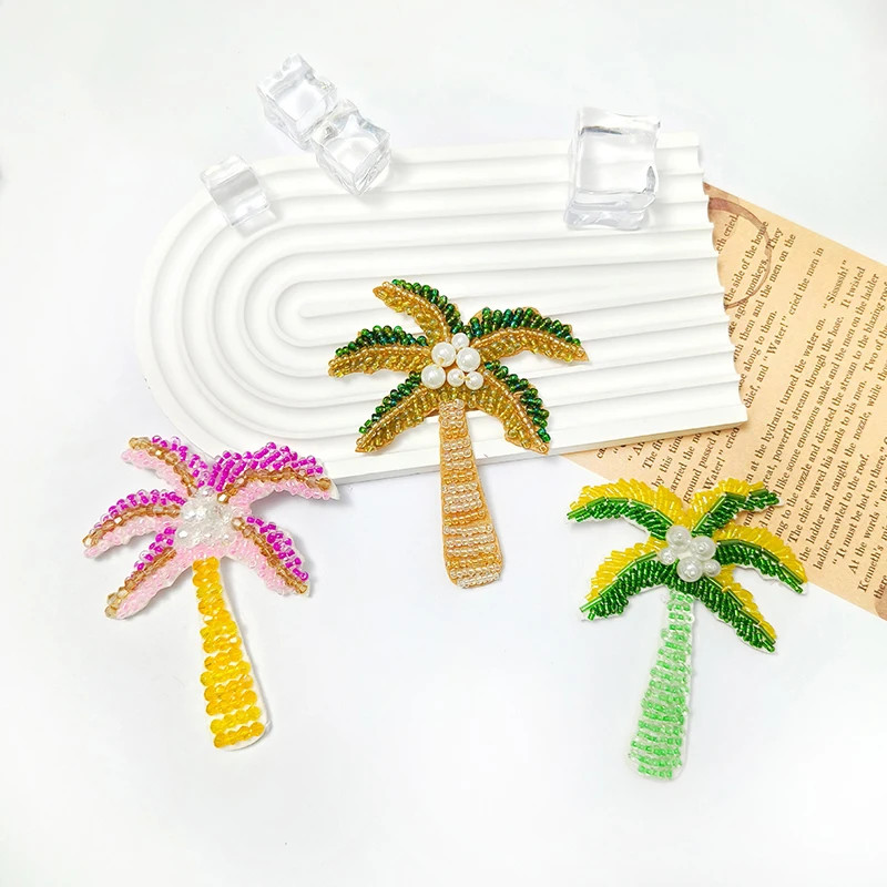 

1Pc 3D Coconut Tree Beaded Patch Sew Iron On Sequin Embroidery Applique Embellishment For DIY Clothing Jacket Bag Decor
