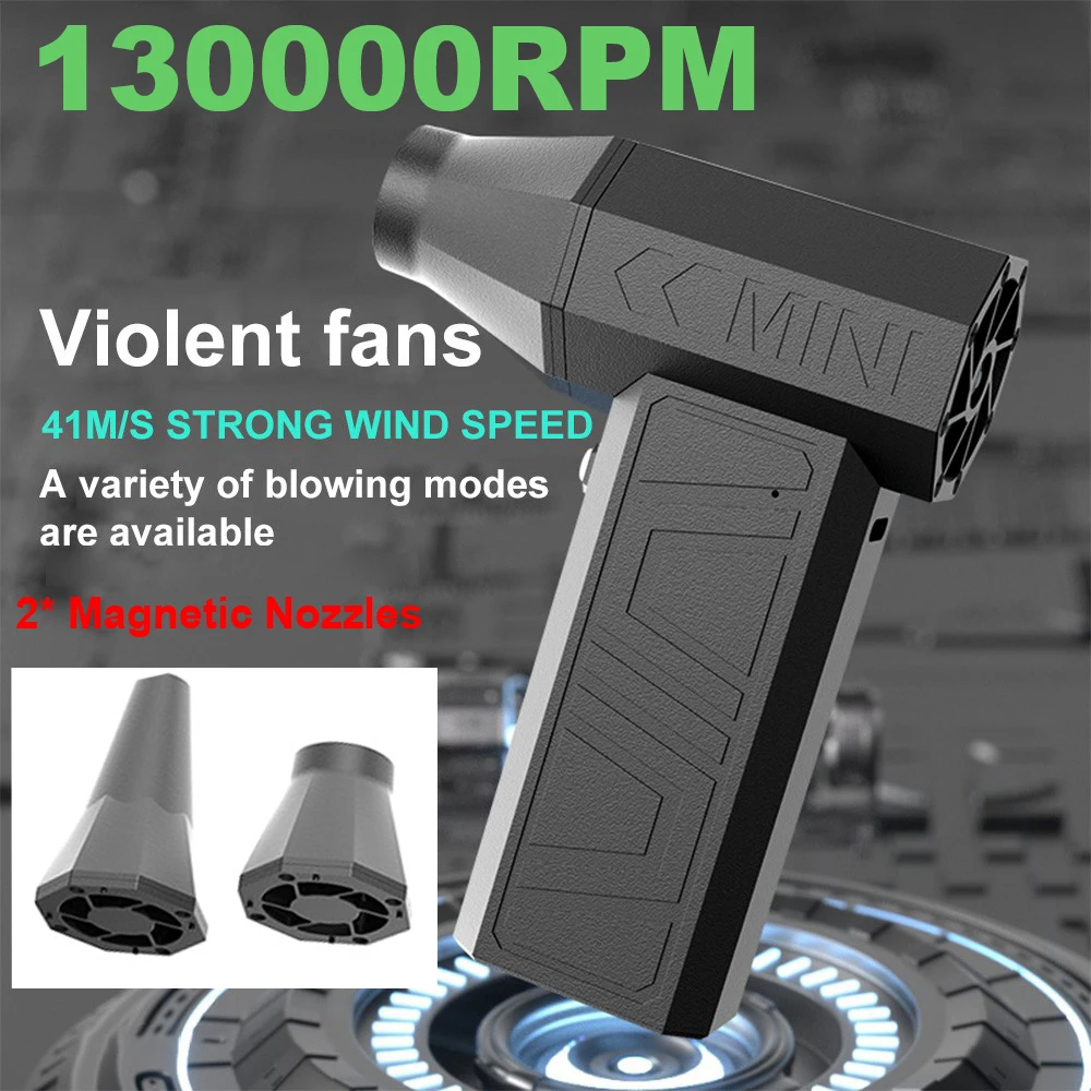

130000RPM Electric Air Blower 2 Magnetic Nozzles 41m/s Powerful Air Duster Brushless Motor Handheld Turbo Jet Fan Car Dryer 80W