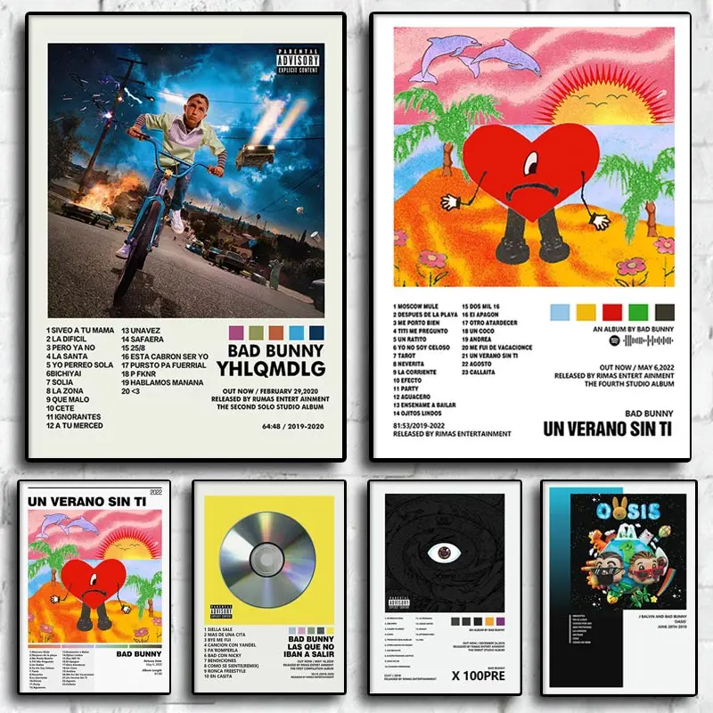 Bad Bunny Un Verano Sin Ti Canvas Poster Prints Tracklist Music Album Painting Art Wall Picture Bedroom Home Living Room Decor