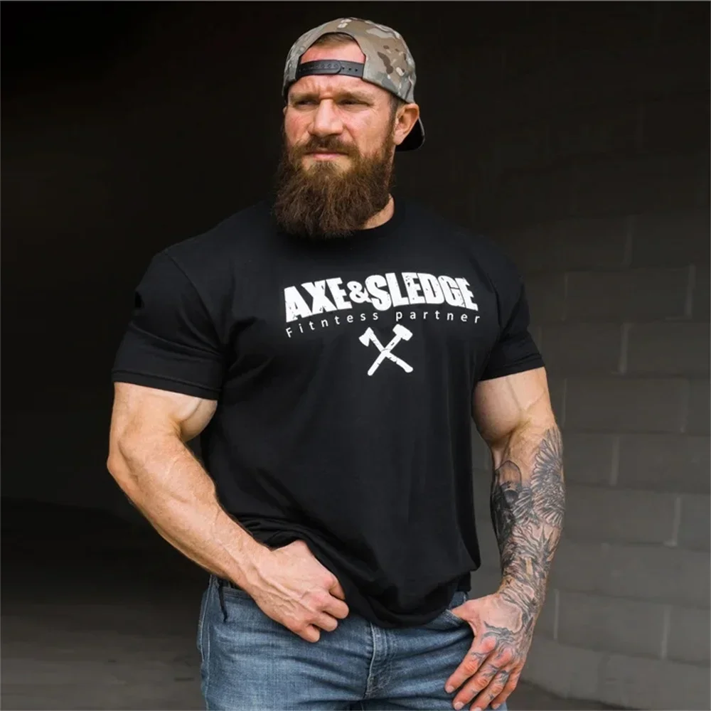 New Summer Sports Men Loose T-shirt Cotton Fashion Oversized Male Tee Shirt Gym Running Streetwear Fitness T-shirt Men Clothing