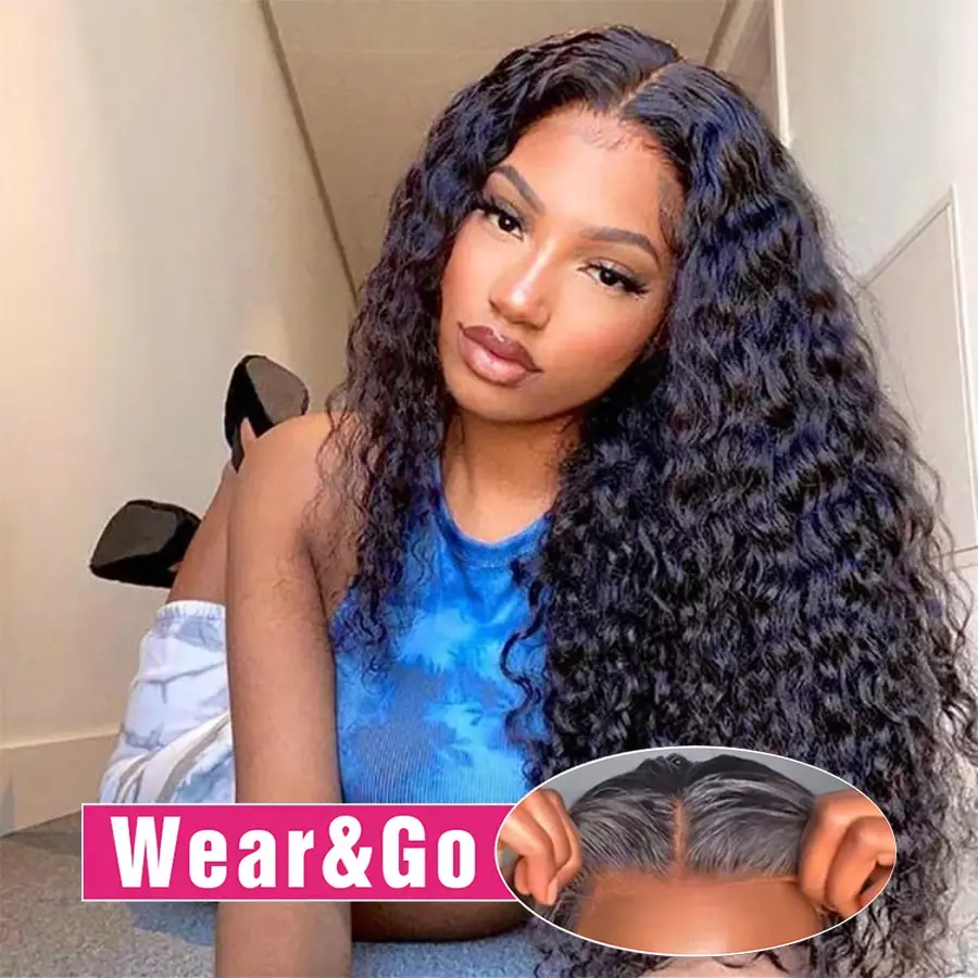 Glueless Wig Human Hair Deep Wave 4x6/5x5 Lace Human Hair Wigs Curly Transparent Lace Closure Human Hair Wig Pre Plucked Bling